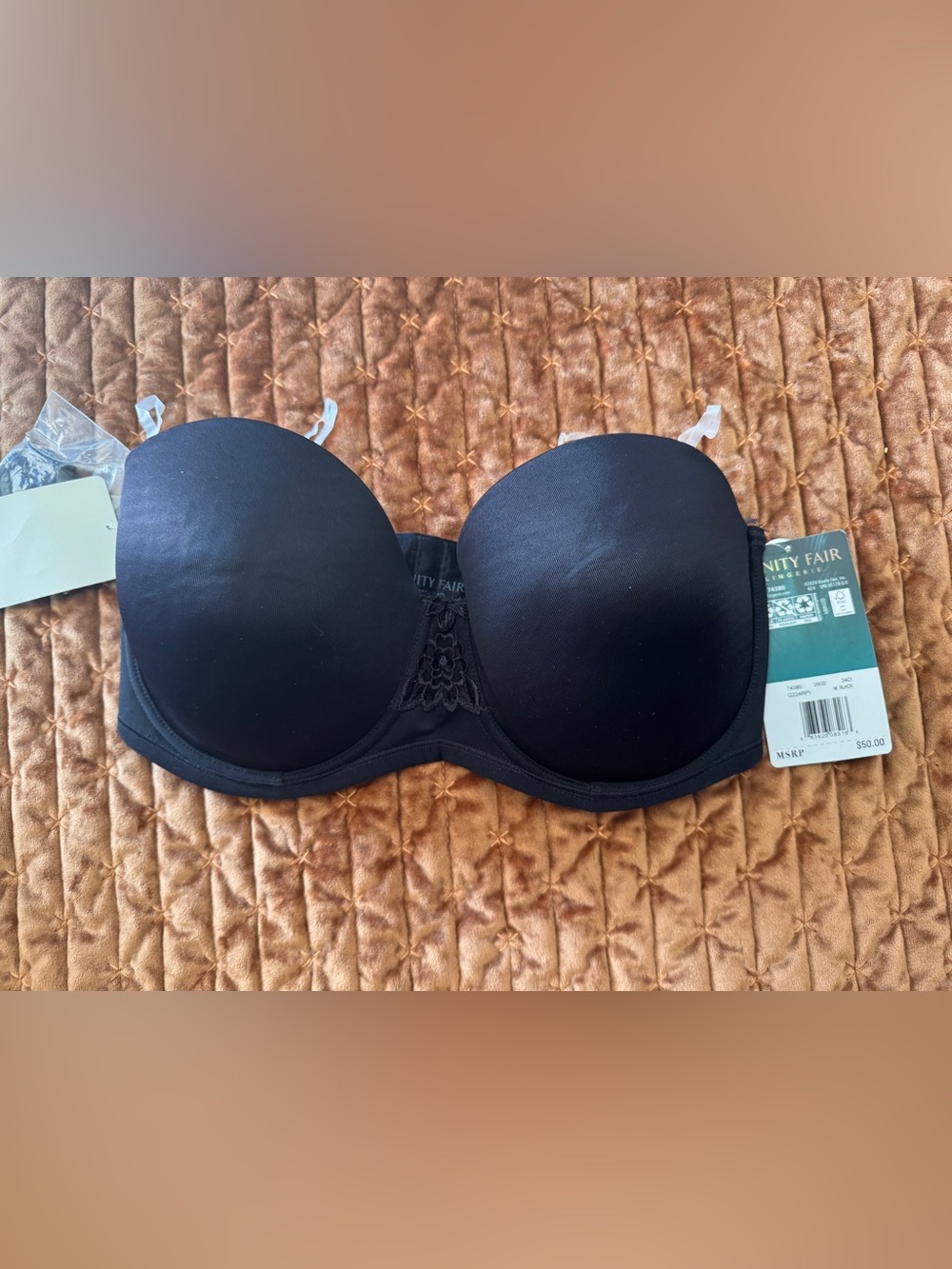 Vanity Fair Beauty Back Strapless Bra 34D Black NWT